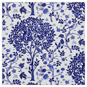 William Morris Tree of Life, Cobalt Blue and White Fabric