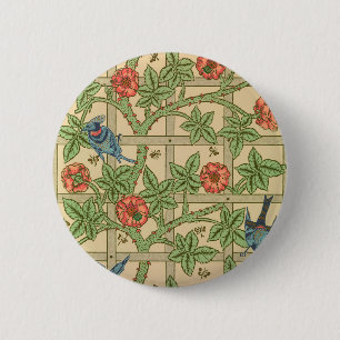 William Morris Trellis Classic Wallpaper Design  6 Cm Round Badge