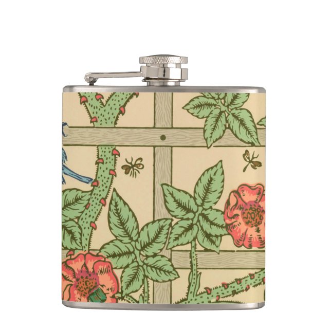 William Morris Trellis Classic Wallpaper Design  Hip Flask (Front)