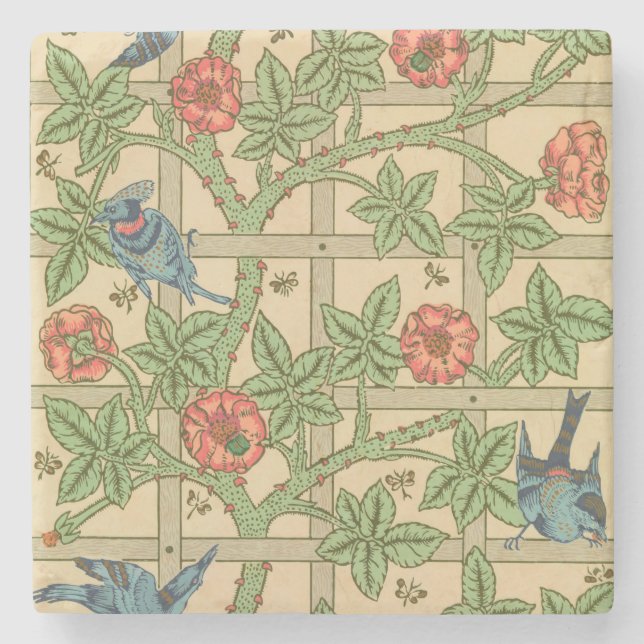William Morris Trellis Classic Wallpaper Design  Stone Coaster (Front)