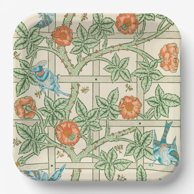 William Morris Trellis Victorian Wallpaper Paper Plate (Front)