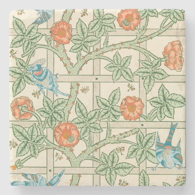 William Morris Trellis Victorian Wallpaper Stone Coaster (Front)