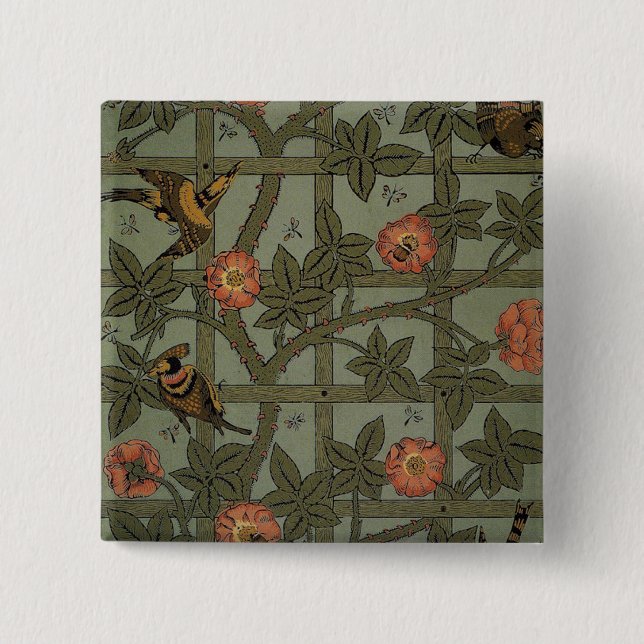William Morris Trellis Wallpaper Art 15 Cm Square Badge (Front)