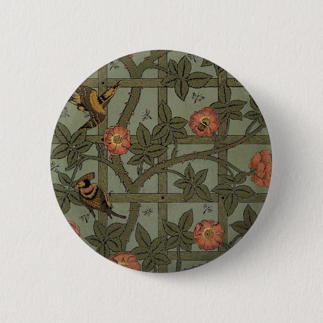 William Morris Trellis Wallpaper Art 6 Cm Round Badge (Front)