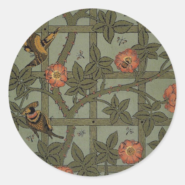 William Morris Trellis Wallpaper Art Classic Round Sticker (Front)