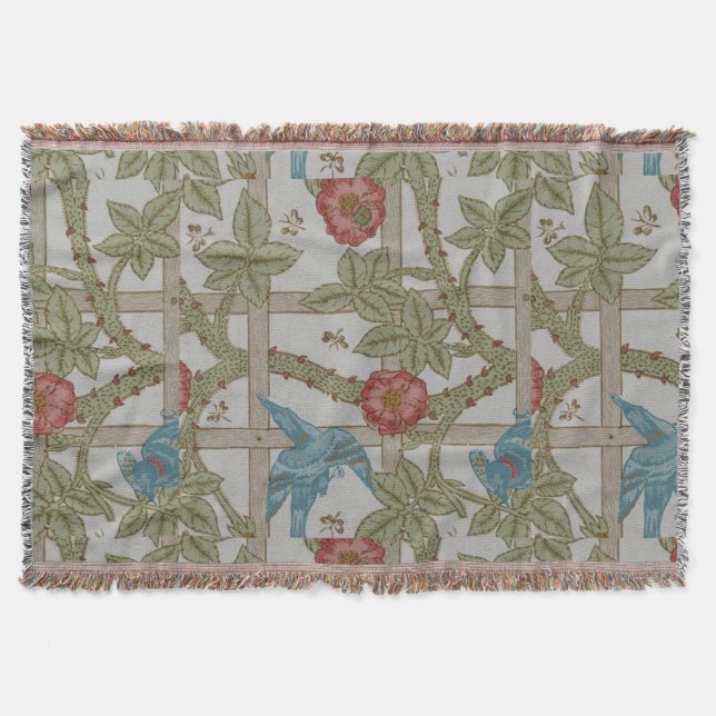 William Morris Trellis Wallpaper Art Throw Blanket (Front)