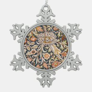 William Morris Trent Garden Flower Pattern Classic Snowflake Pewter Christmas Ornament