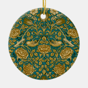 William Morris Tudor Rose Pattern Blue Golden Ceramic Tree Decoration