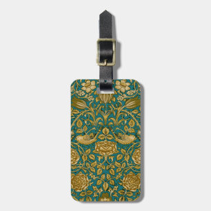 William Morris Tudor Rose Pattern Blue Golden Luggage Tag