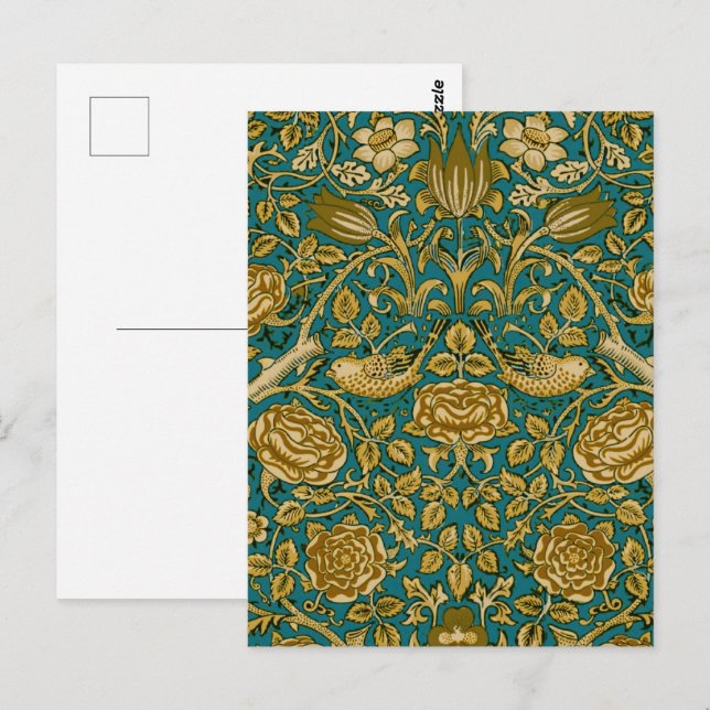 William Morris Tudor Rose Pattern Blue Golden Postcard (Front/Back)
