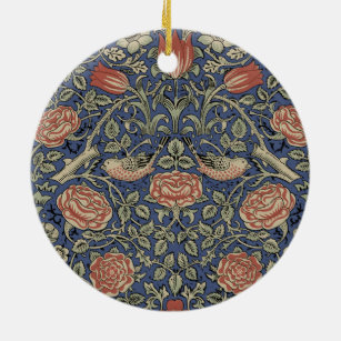 William Morris Tudor Rose Wallpaper Ceramic Tree Decoration