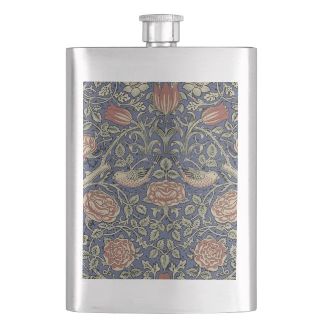 William Morris Tudor Rose Wallpaper Hip Flask (Front)