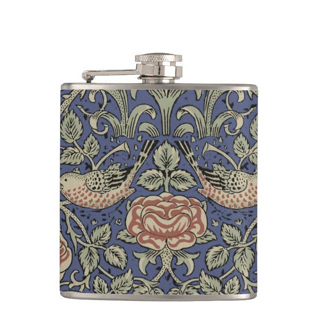 William Morris Tudor Rose Wallpaper Hip Flask (Front)