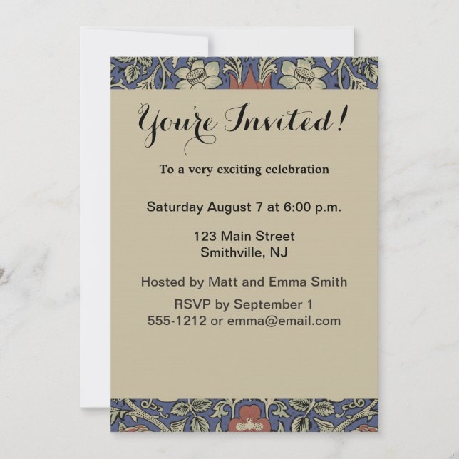 William Morris Tudor Rose Wallpaper Invitation (Front)