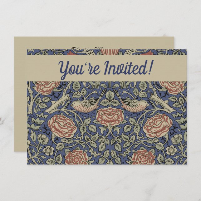 William Morris Tudor Rose Wallpaper Invitation (Front/Back)