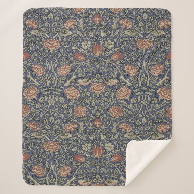 William Morris Tudor Rose Wallpaper Sherpa Blanket (Front)