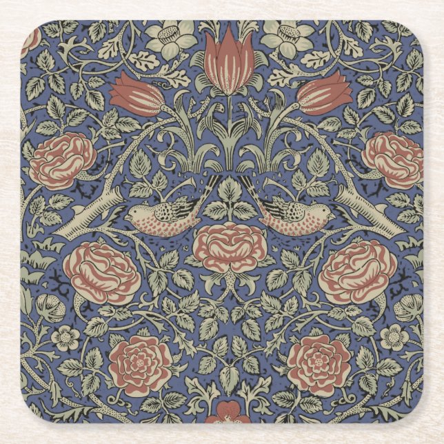 William Morris Tudor Rose Wallpaper Square Paper Coaster (Front)