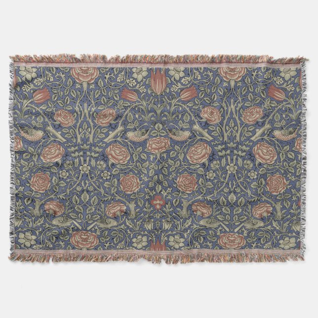 William Morris Tudor Rose Wallpaper Throw Blanket (Front)