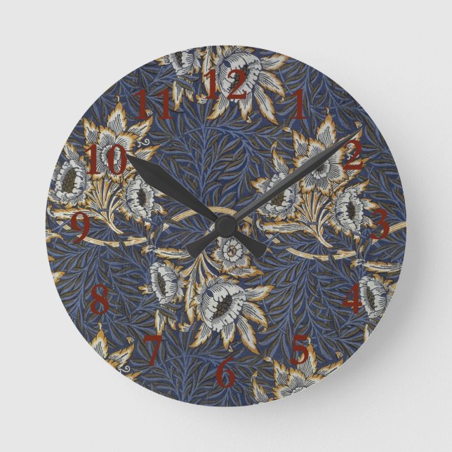 william morris tulip and willow tapestry pattern round clock (Front)