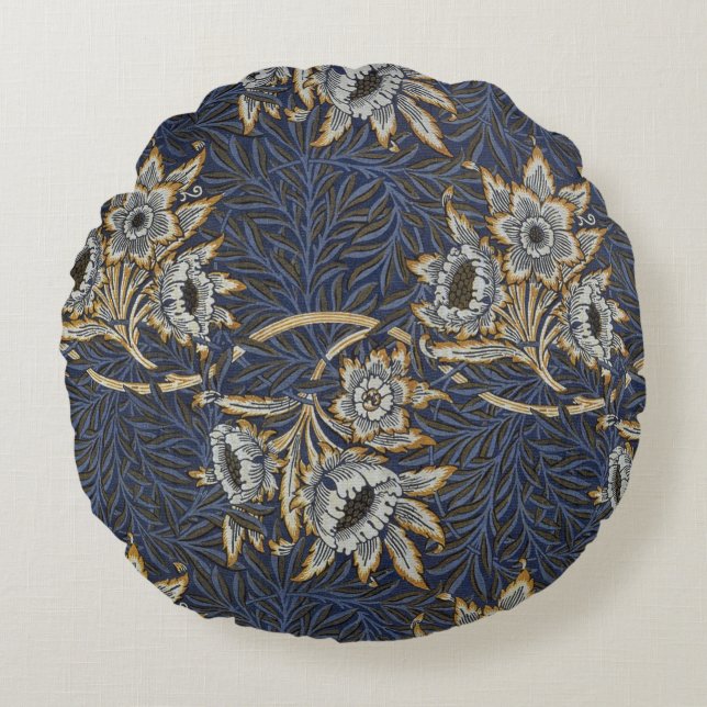 william morris tulip and willow tapestry pattern round cushion (Front)