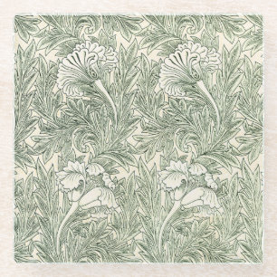 William Morris Tulip Green Floral Art Print Glass Coaster