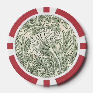 William Morris Tulip Green Floral Art Print Poker Chips