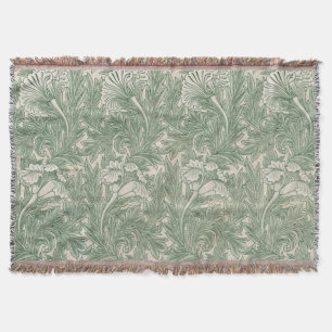 William Morris Tulip Pattern Sage Green Throw Blanket