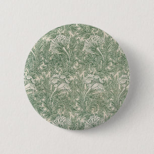 william morris tulip wallpaper textile green 6 cm round badge