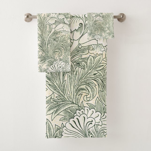 William Morris tulip wallpaper textile green Bath Towel Set (Insitu)