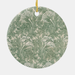 William Morris tulip wallpaper textile green Ceramic Tree Decoration