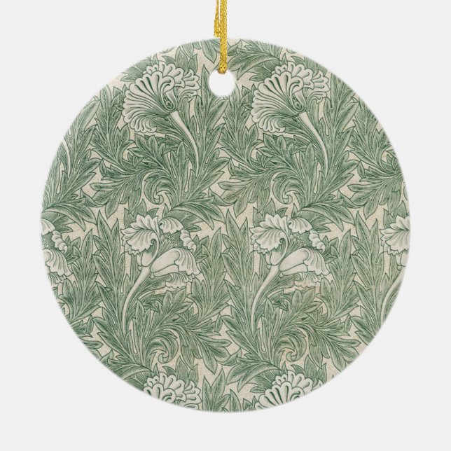 William Morris tulip wallpaper textile green Ceramic Tree Decoration (Back)