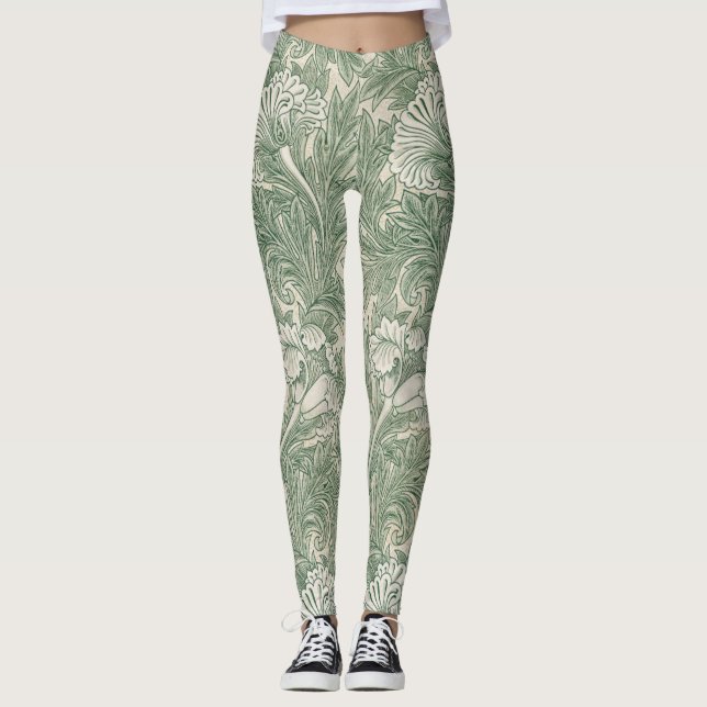 William Morris tulip wallpaper textile green Leggings (Front)