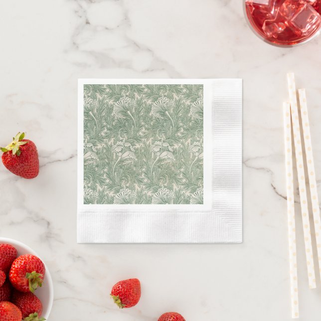 William Morris tulip wallpaper textile green Napkin (Insitu)