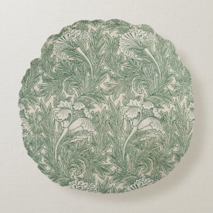 William Morris tulip wallpaper textile green Round Cushion