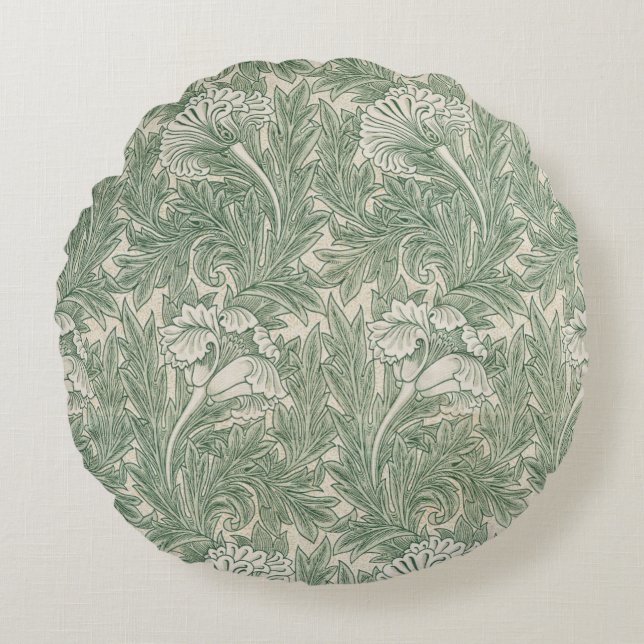William Morris tulip wallpaper textile green Round Cushion (Front)