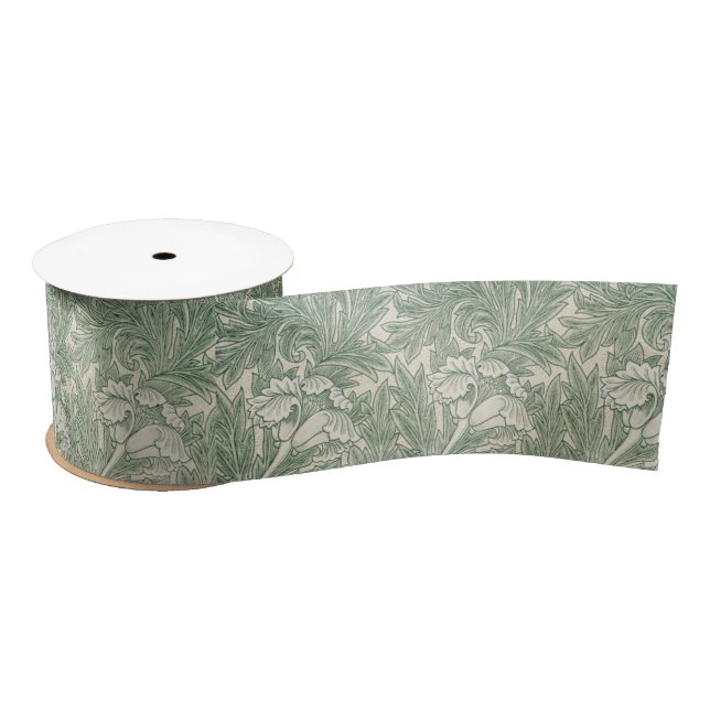 William Morris tulip wallpaper textile green Satin Ribbon (Spool)