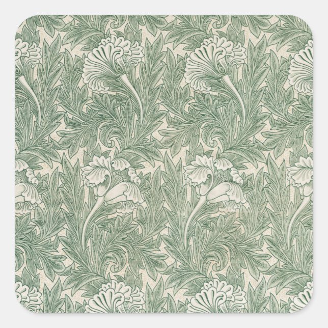 William Morris tulip wallpaper textile green Square Sticker (Front)