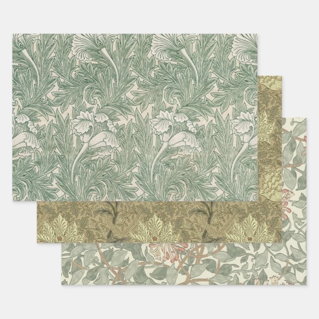William Morris tulip wallpaper textile green Wrapping Paper Sheet (Set)