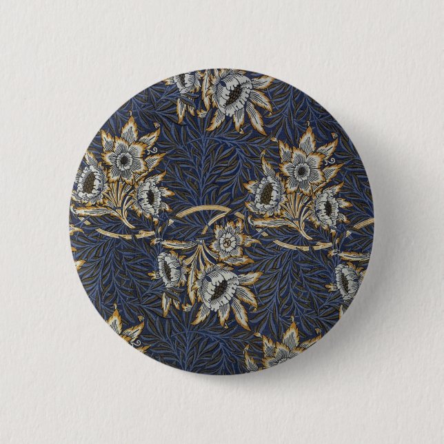 William Morris Tulip Willow Pattern Blue Floral 6 Cm Round Badge (Front)