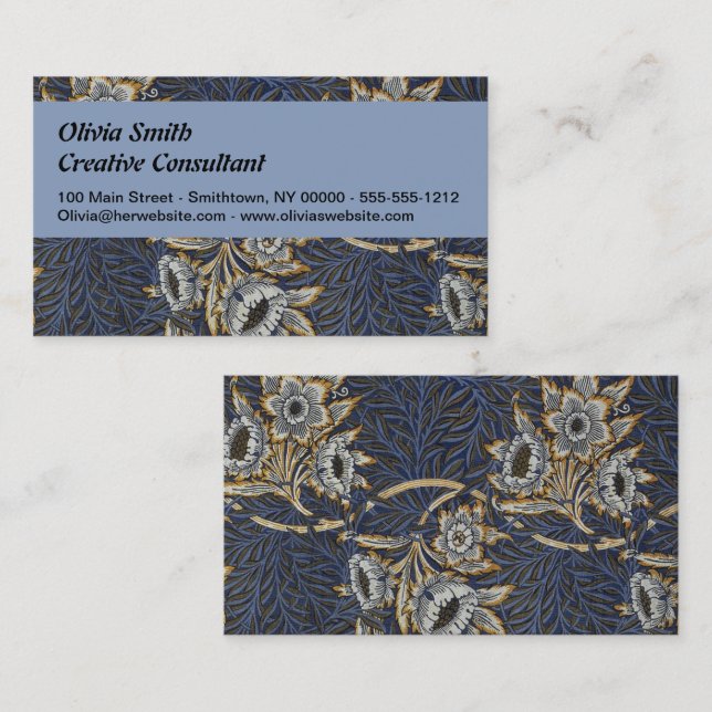 William Morris Tulip Willow Pattern Blue Floral Business Card (Front/Back)