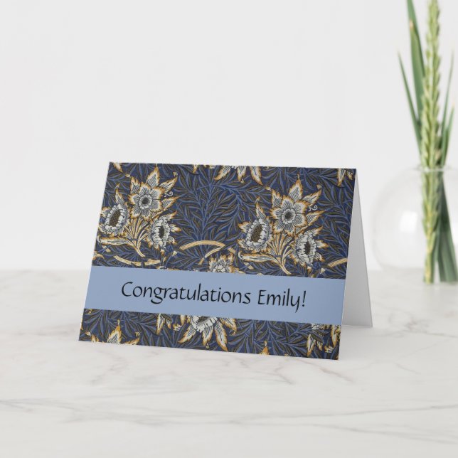 William Morris Tulip Willow Pattern Blue Floral Card (Front)
