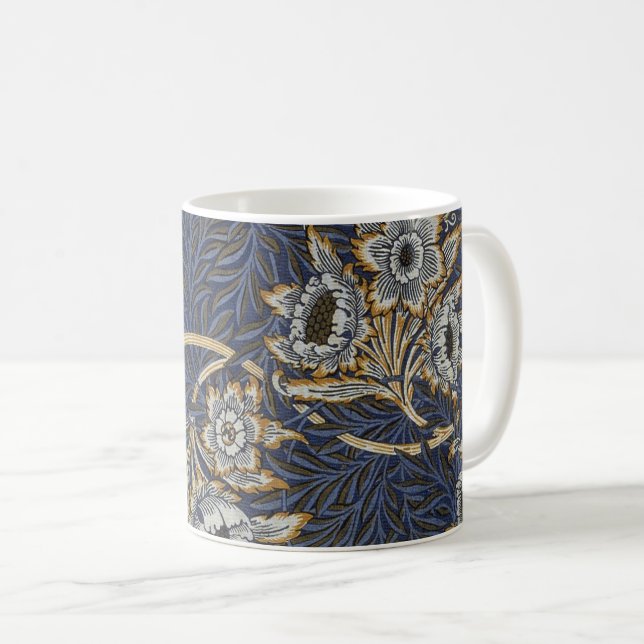 William Morris Tulip Willow Pattern Blue Floral Coffee Mug (Front Right)
