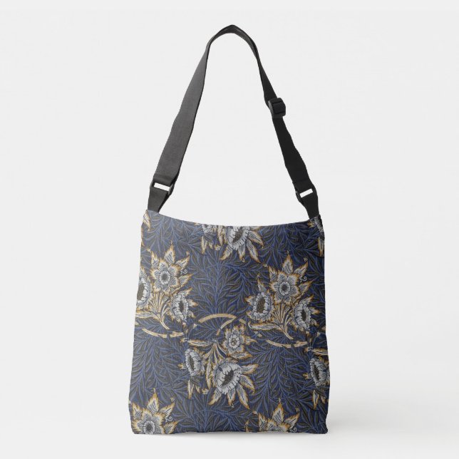 William Morris Tulip Willow Pattern Blue Floral Crossbody Bag (Front)