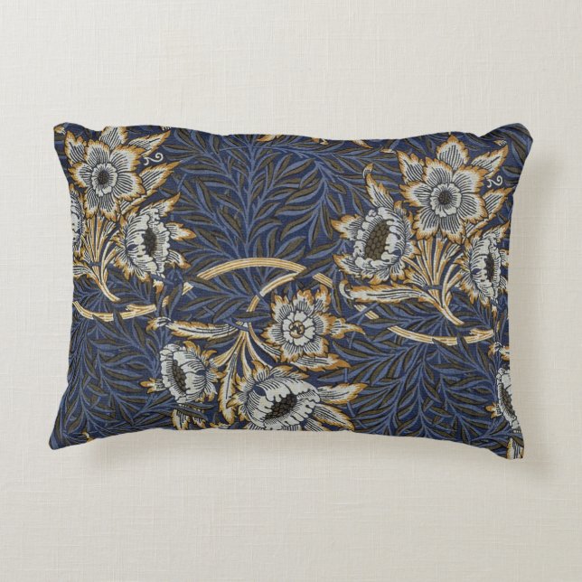 William Morris Tulip Willow Pattern Blue Floral Decorative Cushion (Back)