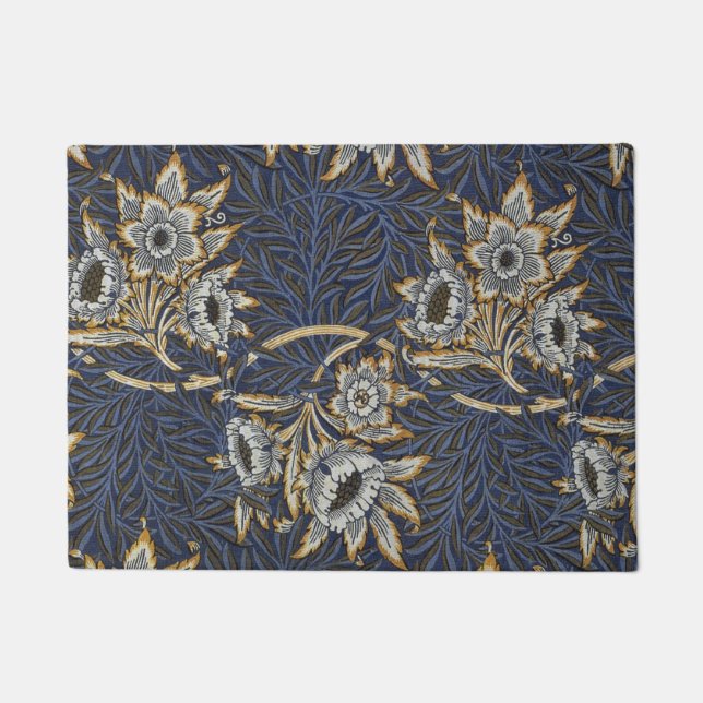 William Morris Tulip Willow Pattern Blue Floral Doormat (Front)