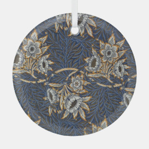 William Morris Tulip Willow Pattern Blue Floral Glass Tree Decoration