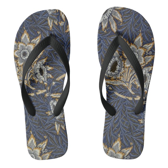 William Morris Tulip Willow Pattern Blue Floral Jandals (Footbed)
