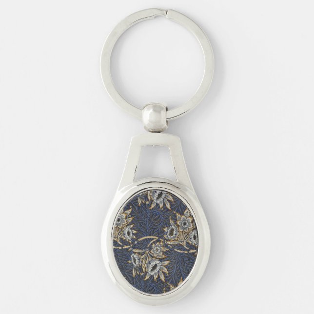 William Morris Tulip Willow Pattern Blue Floral Key Ring (Front)