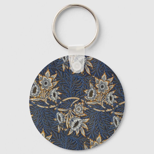 William Morris Tulip Willow Pattern Blue Floral Key Ring (Front)