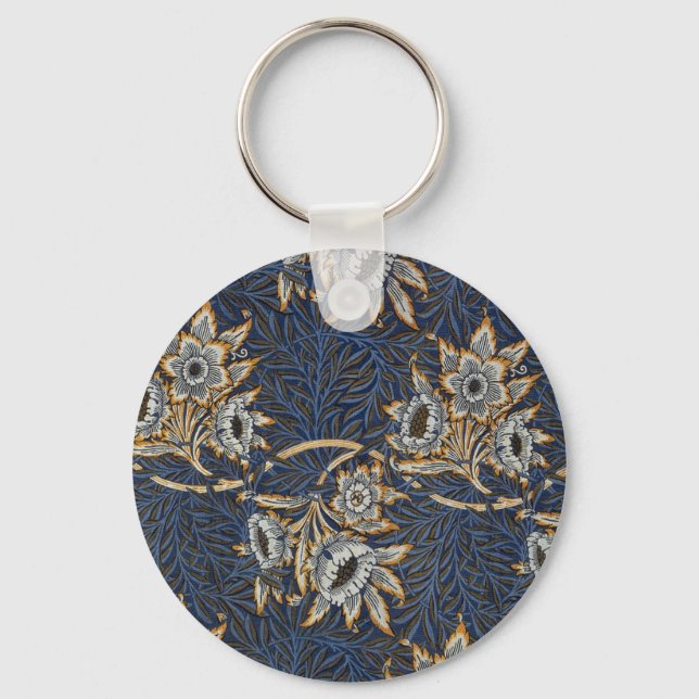 William Morris Tulip Willow Pattern Blue Floral Key Ring (Front)